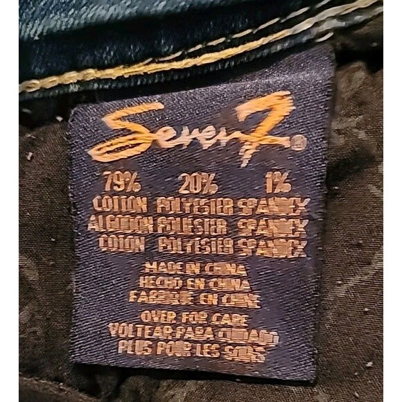 Seven 7 Womens Jeans 32 Flare Dark Wash Blue Denim Embroidered Wide-Leg - Picture 8 of 12